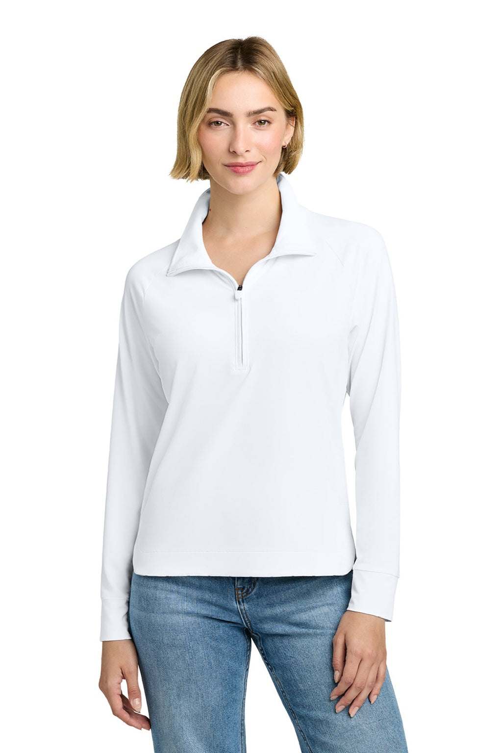 Brooks Brothers BB18215 Womens Luxe Performance 1/4 Zip Sweatshirt White Model Front