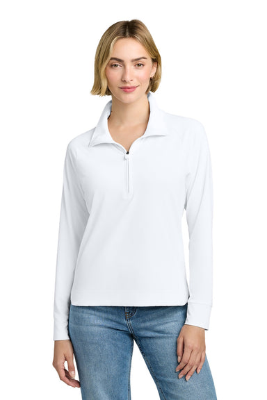 Brooks Brothers BB18215 Womens Luxe Performance 1/4 Zip Sweatshirt White Model Front