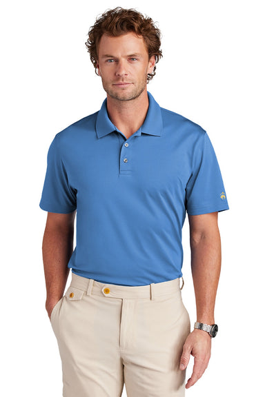 Brooks Brothers BB18220 Mens Moisture Wicking Performance Mesh Pique Short Sleeve Polo Shirt Charter Blue Model Front