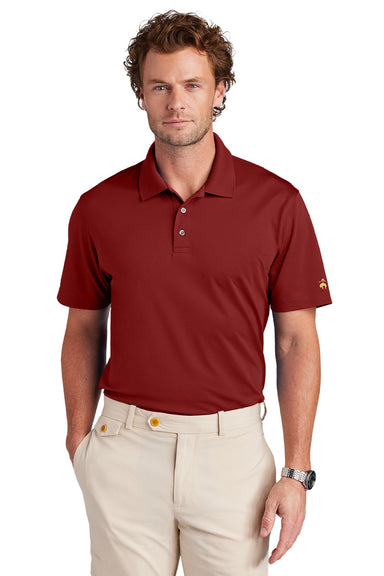 Brooks Brothers BB18220 Mens Moisture Wicking Performance Mesh Pique Short Sleeve Polo Shirt Rich Red Model Front