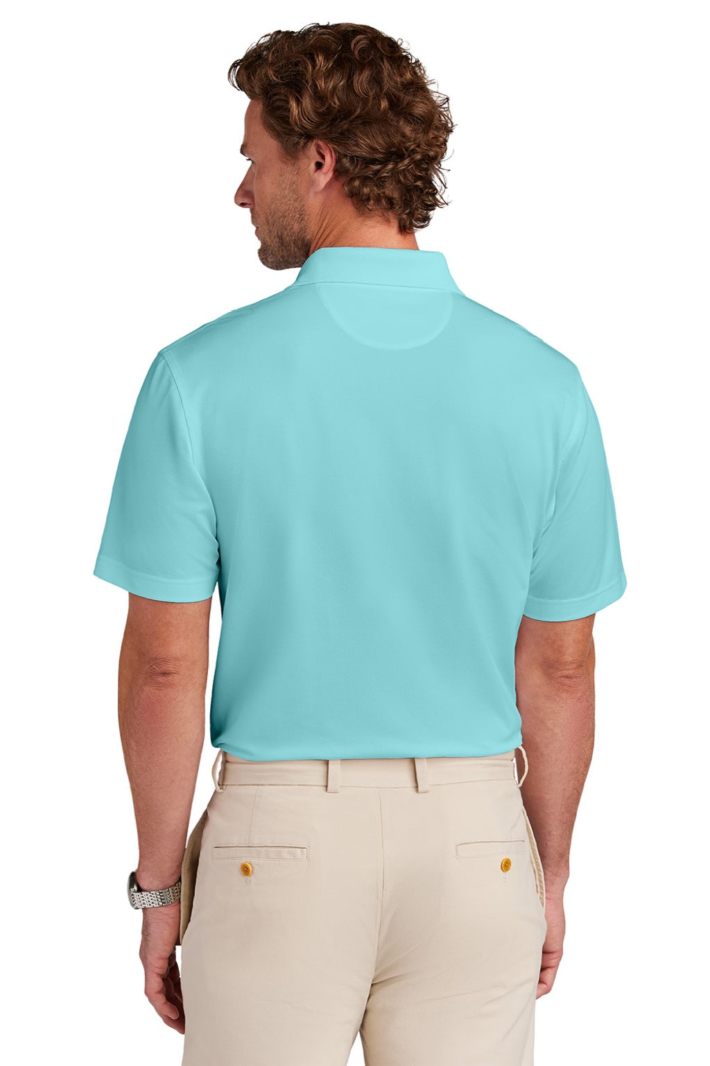 Brooks Brothers BB18220 Mens Moisture Wicking Performance Mesh Pique Short Sleeve Polo Shirt Soft Mint Model Back
