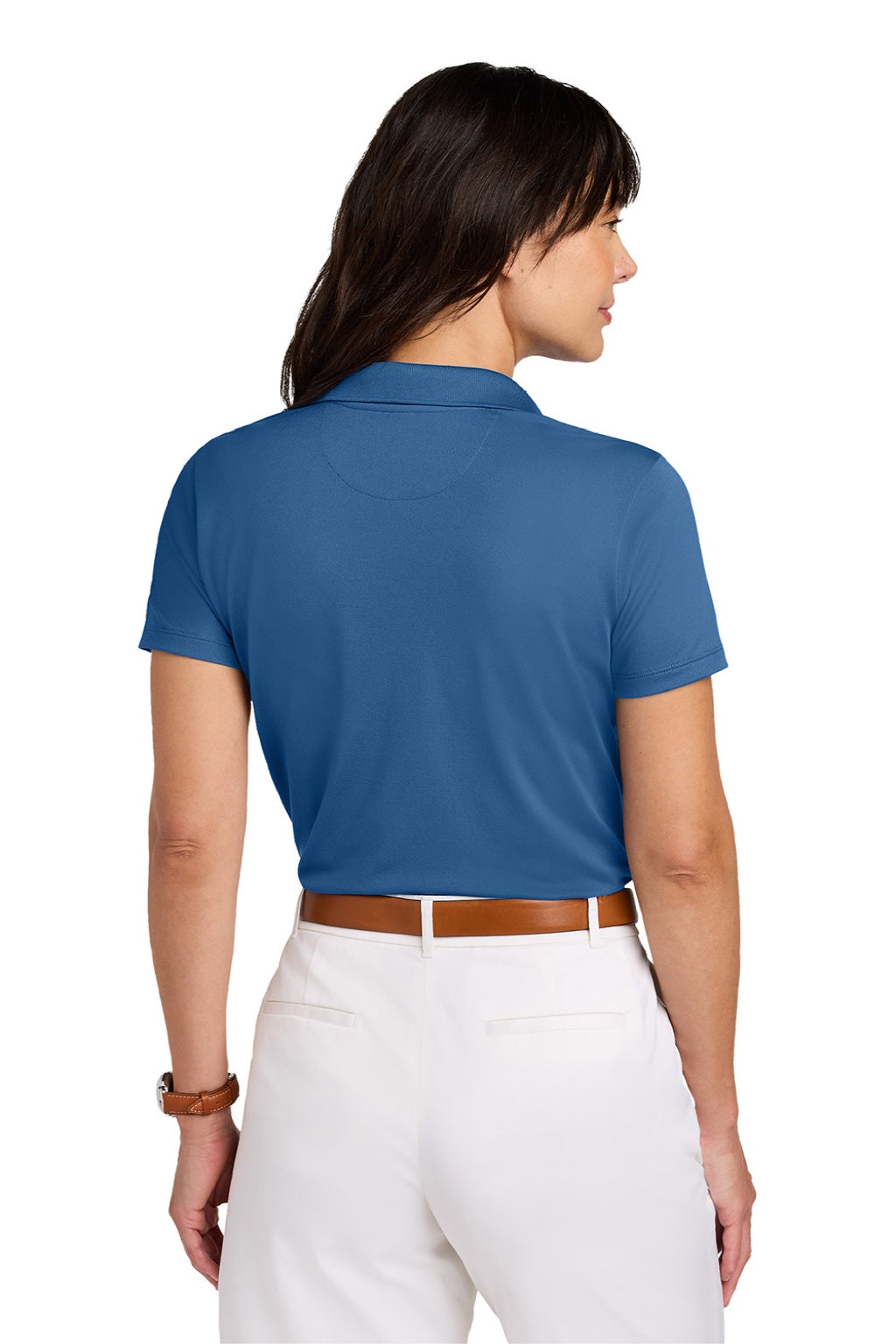 Brooks Brothers BB18221 Womens Moisture Wicking Pique Mesh Short Sleeve Polo Shirt Charter Blue Model Back