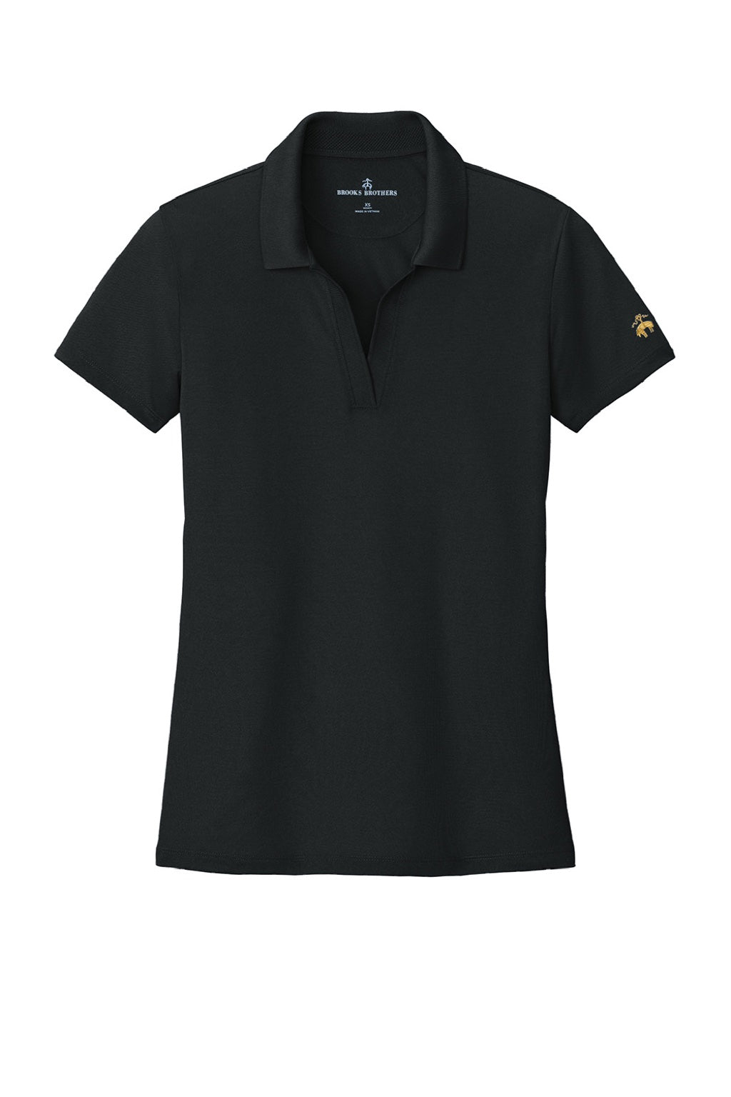 Brooks Brothers BB18221 Womens Moisture Wicking Pique Mesh Short Sleeve Polo Shirt Deep Black Flat Front