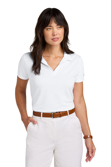 Brooks Brothers BB18221 Womens Moisture Wicking Pique Mesh Short Sleeve Polo Shirt White Model Front