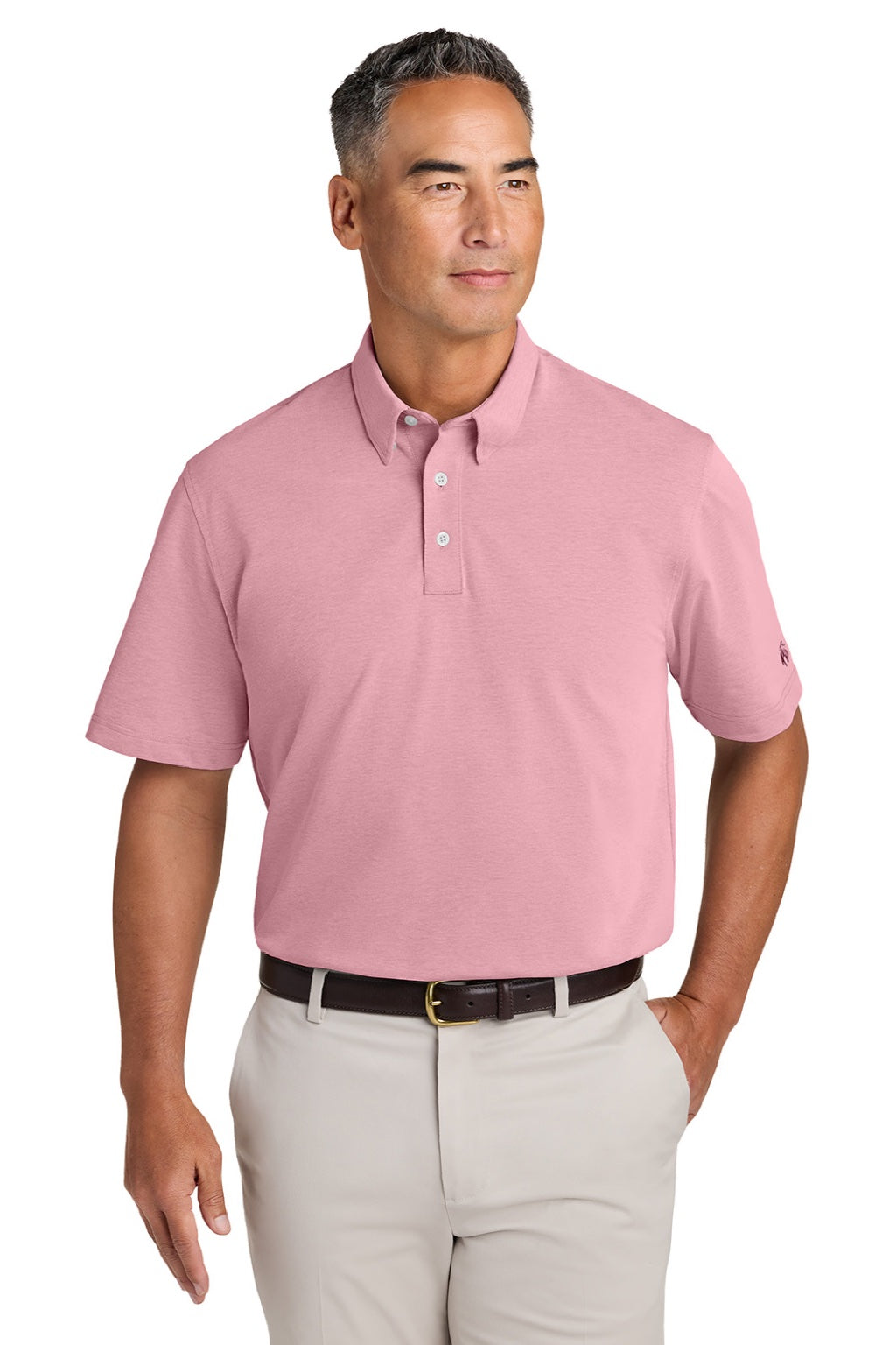 Brooks Brothers BB18222 Mens Pinpoint Pique Short Sleeve Polo Shirt Crimson Red Model Front