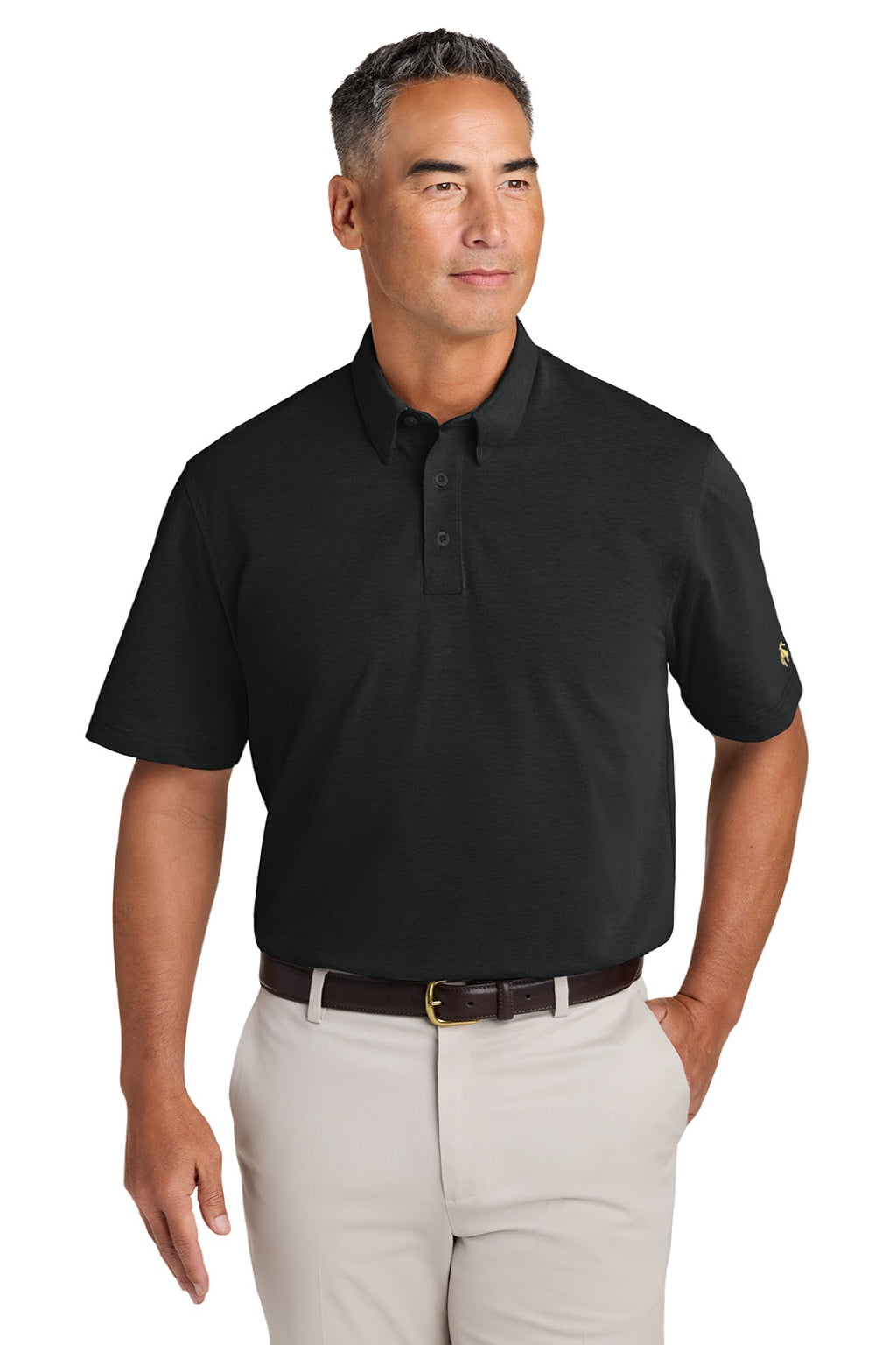Brooks Brothers BB18222 Mens Pinpoint Pique Short Sleeve Polo Shirt Deep Black Model Front