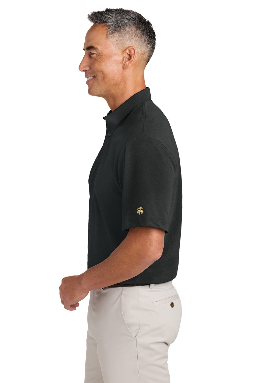 Brooks Brothers BB18222 Mens Pinpoint Pique Short Sleeve Polo Shirt Deep Black Model Side