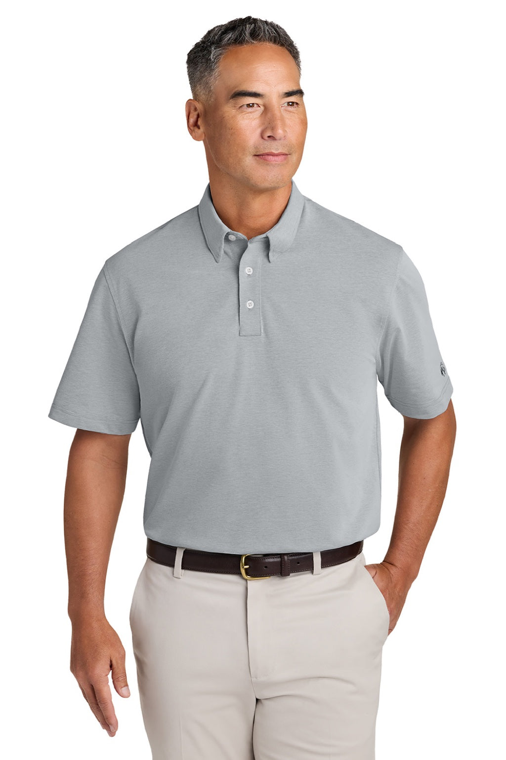 Brooks Brothers BB18222 Mens Pinpoint Pique Short Sleeve Polo Shirt Grey Model Front