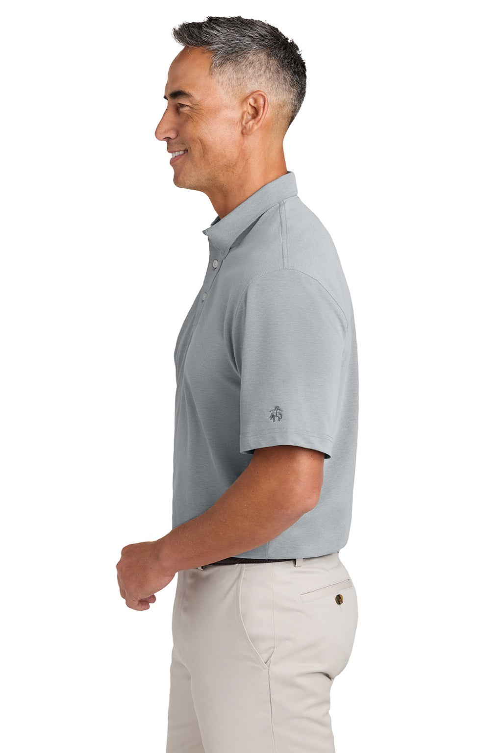 Brooks Brothers BB18222 Mens Pinpoint Pique Short Sleeve Polo Shirt Grey Model Side