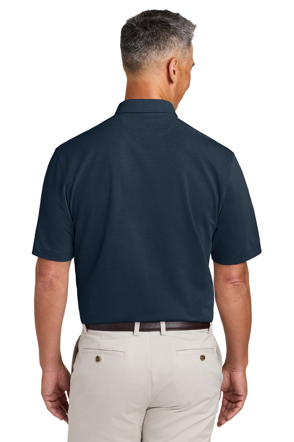 Brooks Brothers BB18222 Mens Pinpoint Pique Short Sleeve Polo Shirt Navy Blazer Blue Model Back