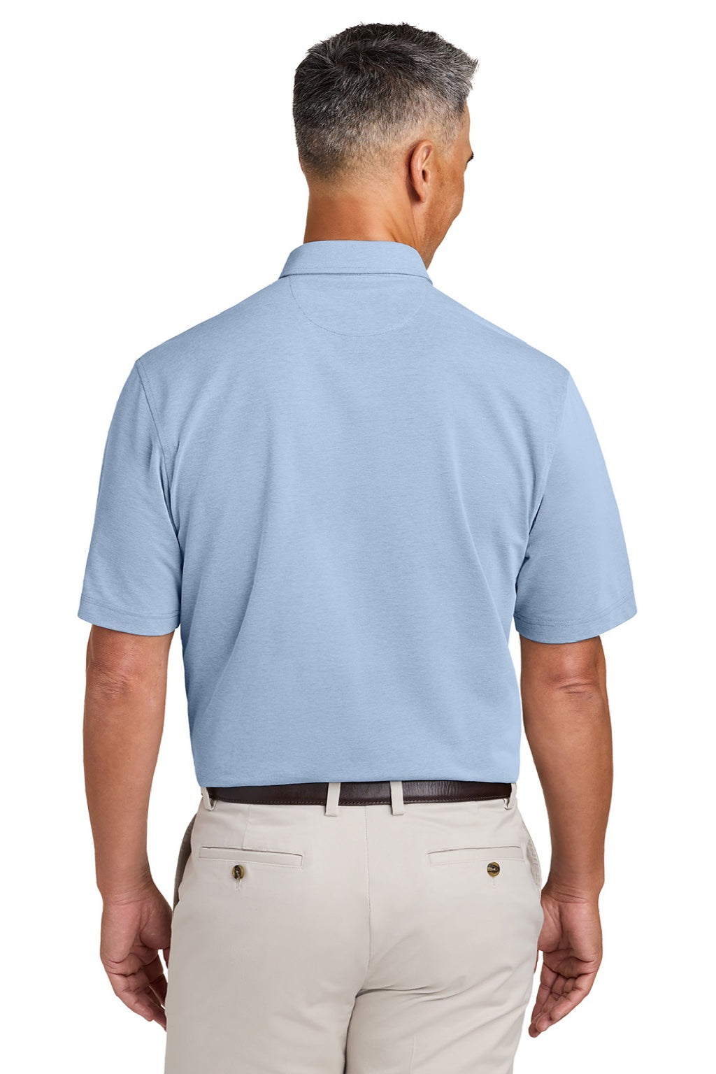 Brooks Brothers BB18222 Mens Pinpoint Pique Short Sleeve Polo Shirt Newport Blue Model Back
