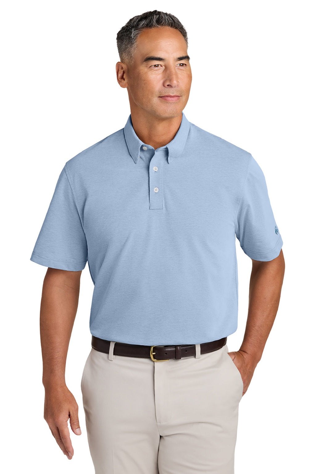 Brooks Brothers BB18222 Mens Pinpoint Pique Short Sleeve Polo Shirt Newport Blue Model Front