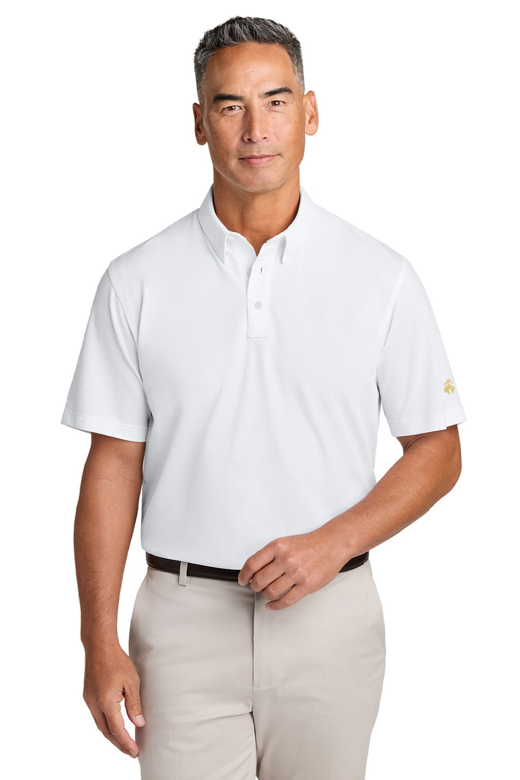 Brooks Brothers BB18222 Mens Pinpoint Pique Short Sleeve Polo Shirt White Model Front