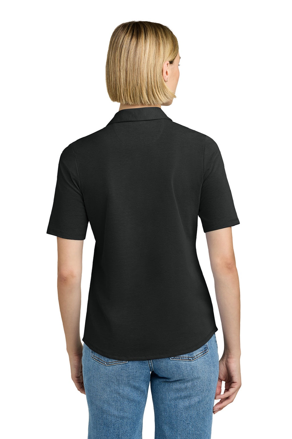 Brooks Brothers BB18223 Womens Pinpoint Pique Short Sleeve Polo Shirt Deep Black Model Back