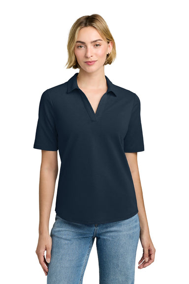 Brooks Brothers BB18223 Womens Pinpoint Pique Short Sleeve Polo Shirt Navy Blazer Blue Model Front