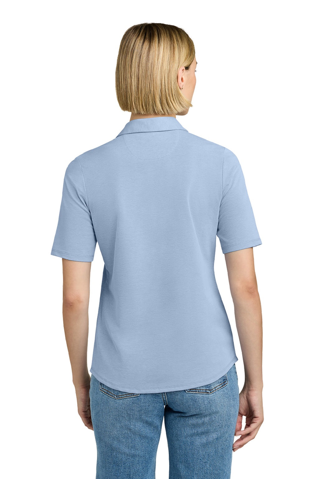 Brooks Brothers BB18223 Womens Pinpoint Pique Short Sleeve Polo Shirt Newport Blue Model Back