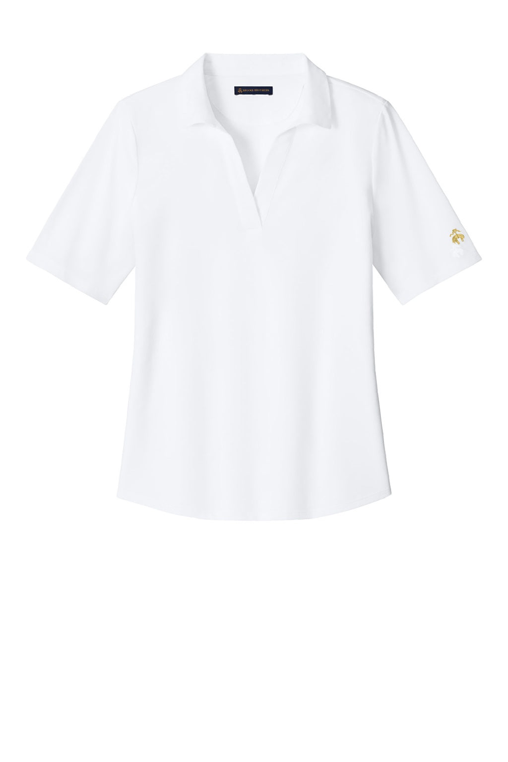Brooks Brothers BB18223 Womens Pinpoint Pique Short Sleeve Polo Shirt White Flat Front