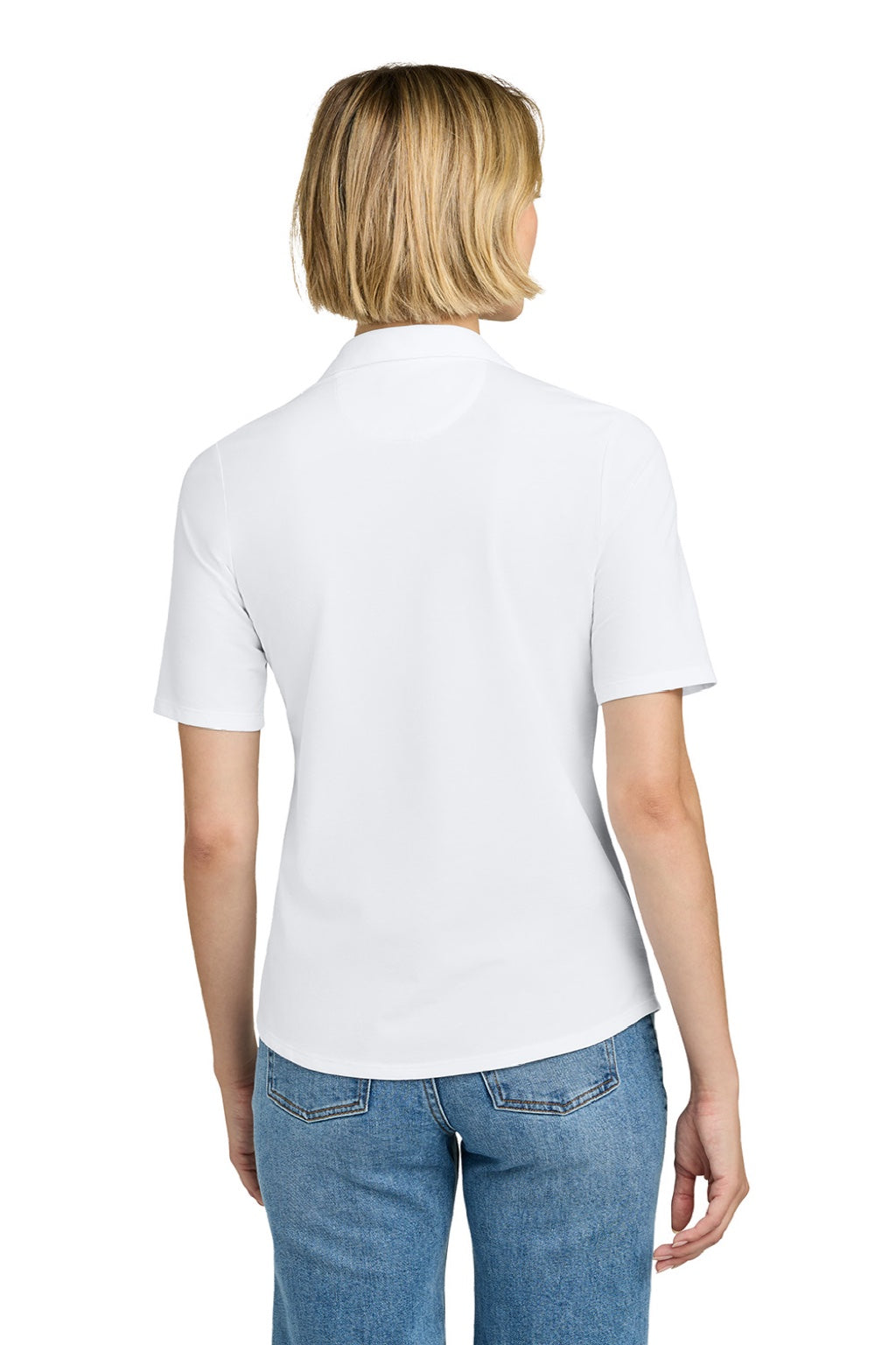 Brooks Brothers BB18223 Womens Pinpoint Pique Short Sleeve Polo Shirt White Model Back