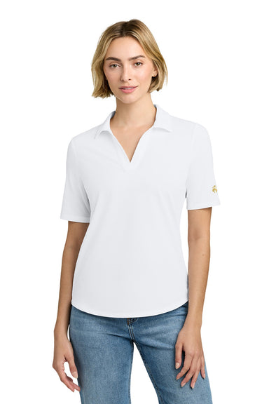 Brooks Brothers BB18223 Womens Pinpoint Pique Short Sleeve Polo Shirt White Model Front