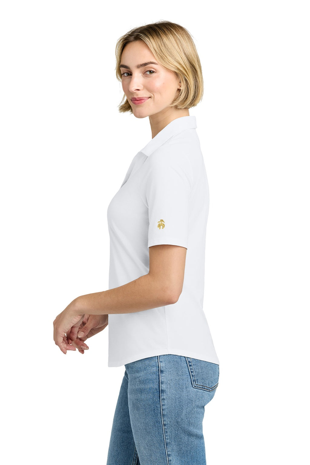 Brooks Brothers BB18223 Womens Pinpoint Pique Short Sleeve Polo Shirt White Model Side