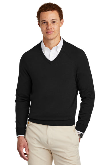 Brooks Brothers Mens Long Sleeve V-Neck Sweater Deep Black Model Front