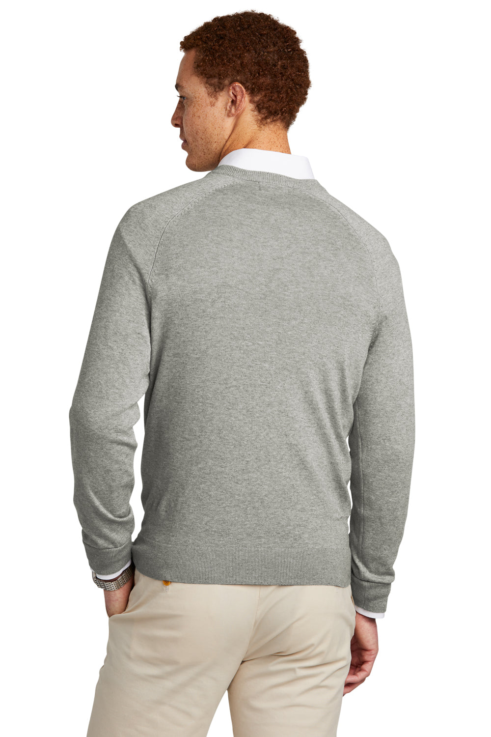 Brooks Brothers Mens Long Sleeve V-Neck Sweater Heather Light Shadow Grey Model Back