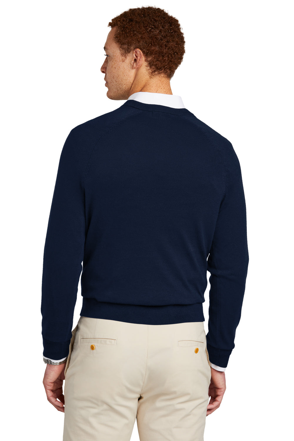 Brooks Brothers Mens Long Sleeve V-Neck Sweater Navy Blue Model Back