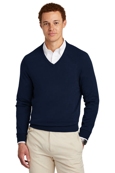 Brooks Brothers Mens Long Sleeve V-Neck Sweater Navy Blue Model Front