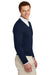 Brooks Brothers Mens Long Sleeve V-Neck Sweater Navy Blue Model Side
