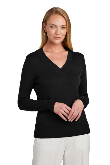Brooks Brothers Womens Long Sleeve V-Neck Sweater Deep Black Model Front