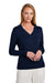 Brooks Brothers Womens Long Sleeve V-Neck Sweater Navy Blue Model Front