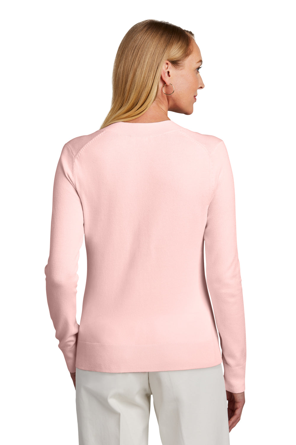 Brooks Brothers Womens Long Sleeve V-Neck Sweater Pearl Pink Model Back