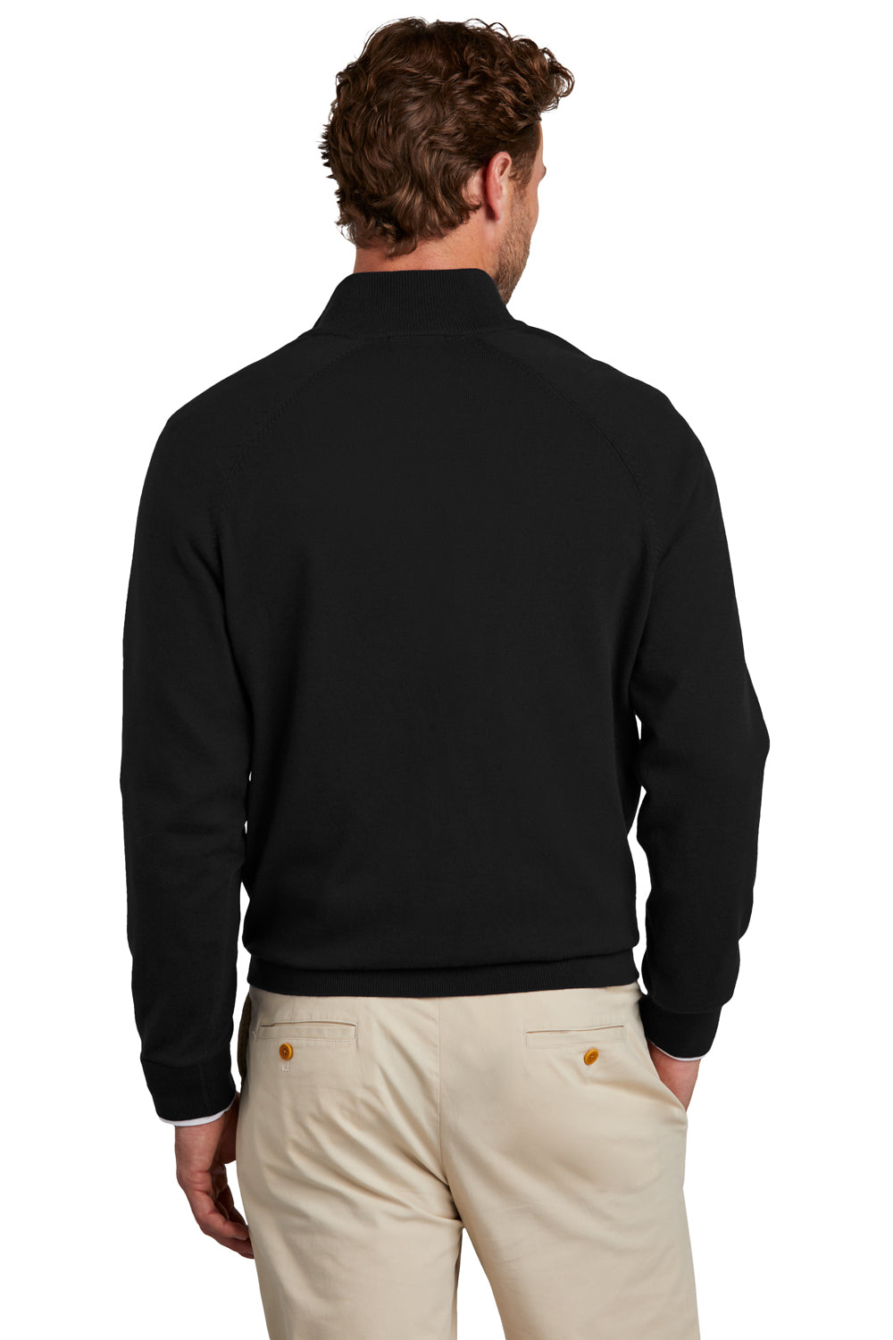Brooks Brothers Mens Long Sleeve 1/4 Zip Sweater Deep Black Model Back