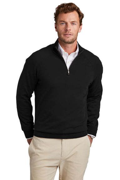 Brooks Brothers Mens Long Sleeve 1/4 Zip Sweater Deep Black Model Front