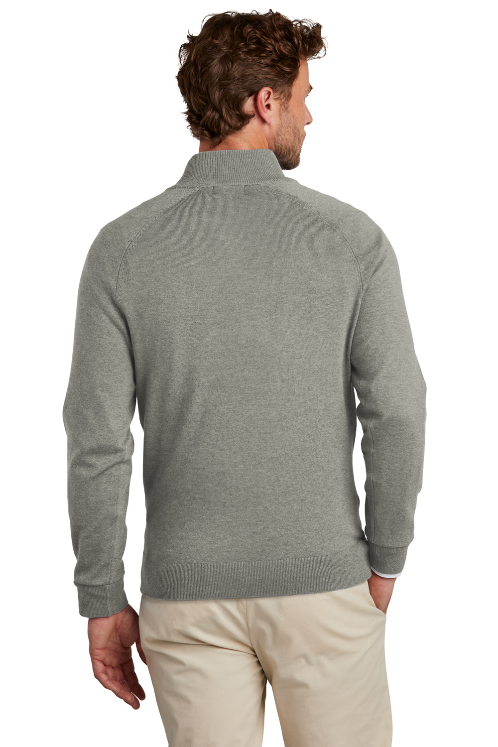 Brooks Brothers Mens Long Sleeve 1/4 Zip Sweater Heather Light Shadow Grey Model Back