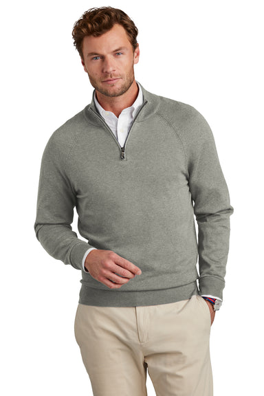 Brooks Brothers Mens Long Sleeve 1/4 Zip Sweater Heather Light Shadow Grey Model Front