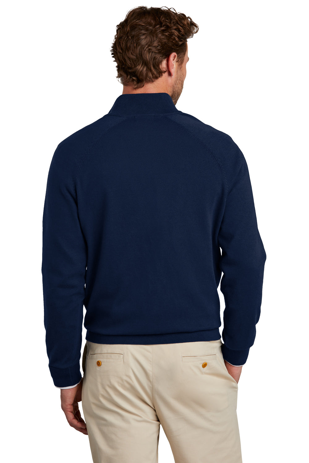 Brooks Brothers Mens Long Sleeve 1/4 Zip Sweater Navy Blue Model Back
