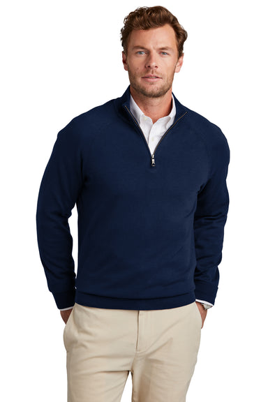 Brooks Brothers Mens Long Sleeve 1/4 Zip Sweater Navy Blue Model Front