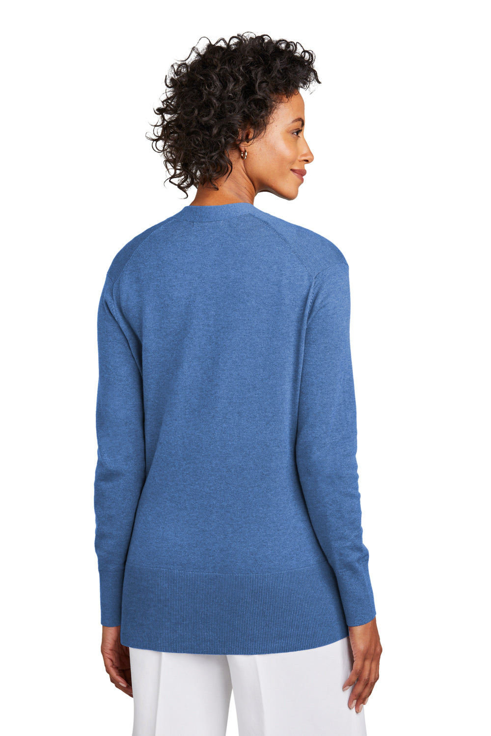 Brooks Brothers Womens Long Sleeeve Cardigan Sweater Heather Charter Blue Model Back