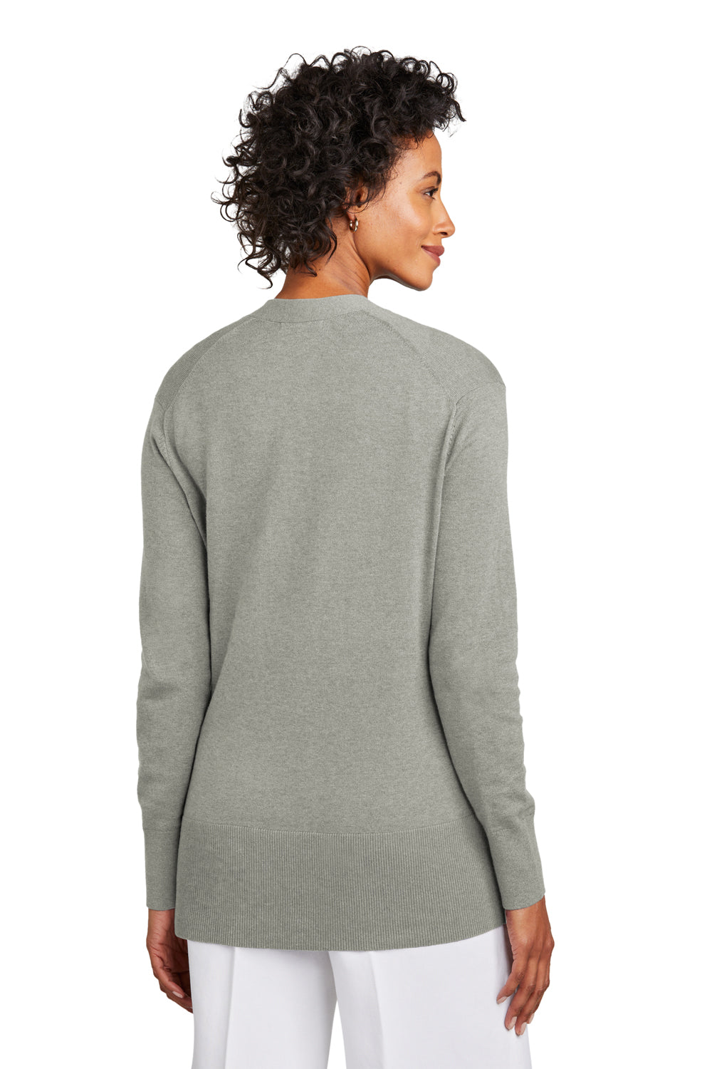 Brooks Brothers Womens Long Sleeeve Cardigan Sweater Heather Light Shadow Grey Model Back