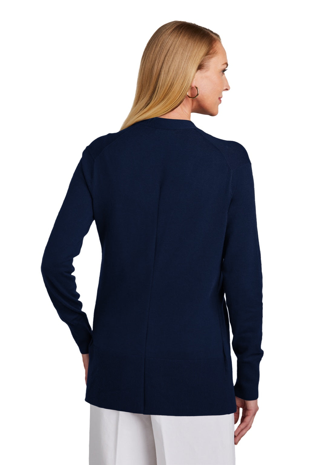 Brooks Brothers Womens Long Sleeve Cardigan Sweater Navy Blue Model Back