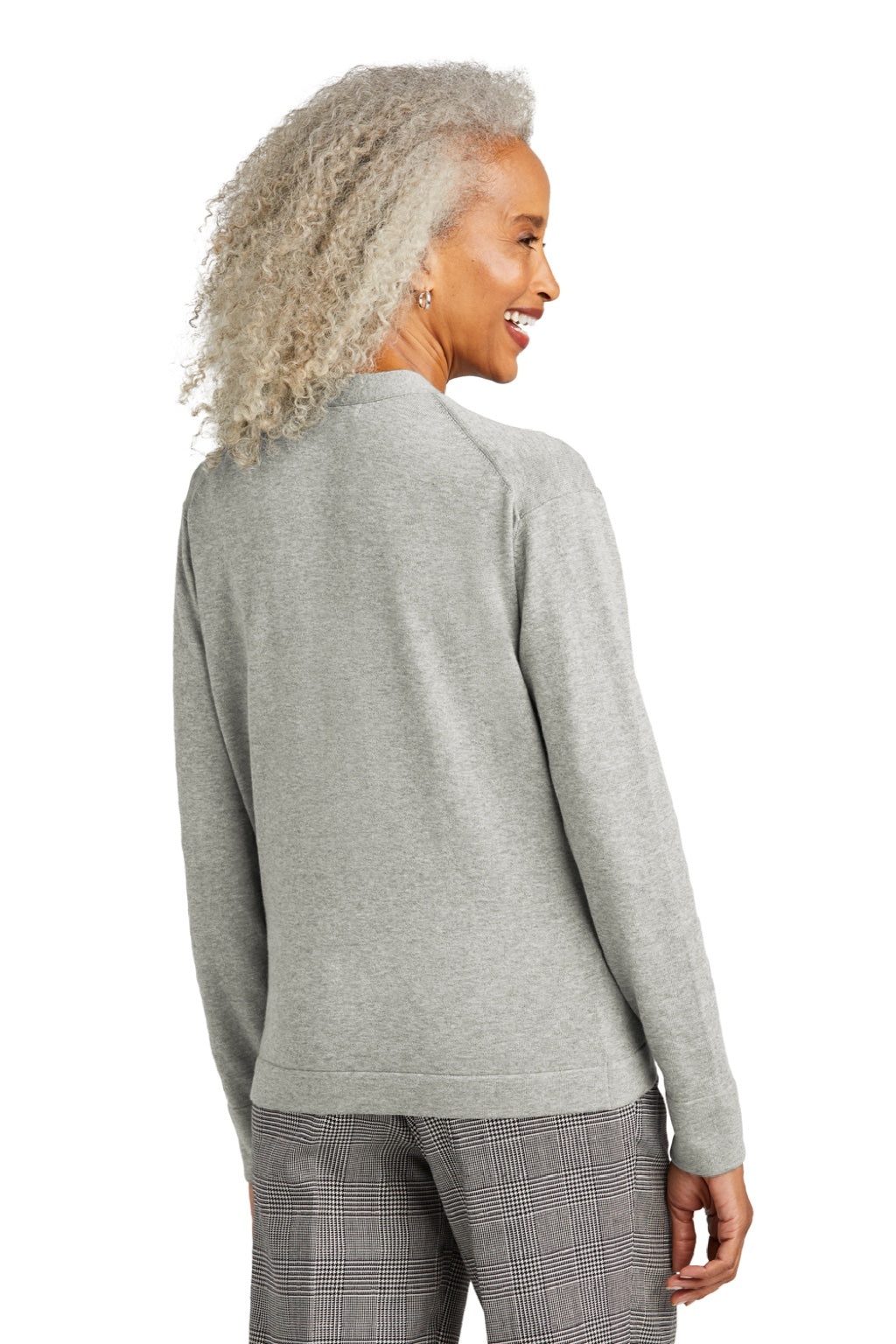 Brooks Brothers Womens Long Sleeve Cardigan Sweater Heather Light Shadow Grey Model Back