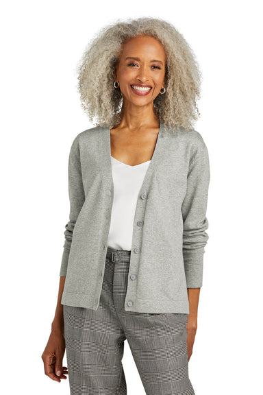 Brooks Brothers Womens Long Sleeeve Cardigan Sweater Heather Light Shadow Grey Model Front
