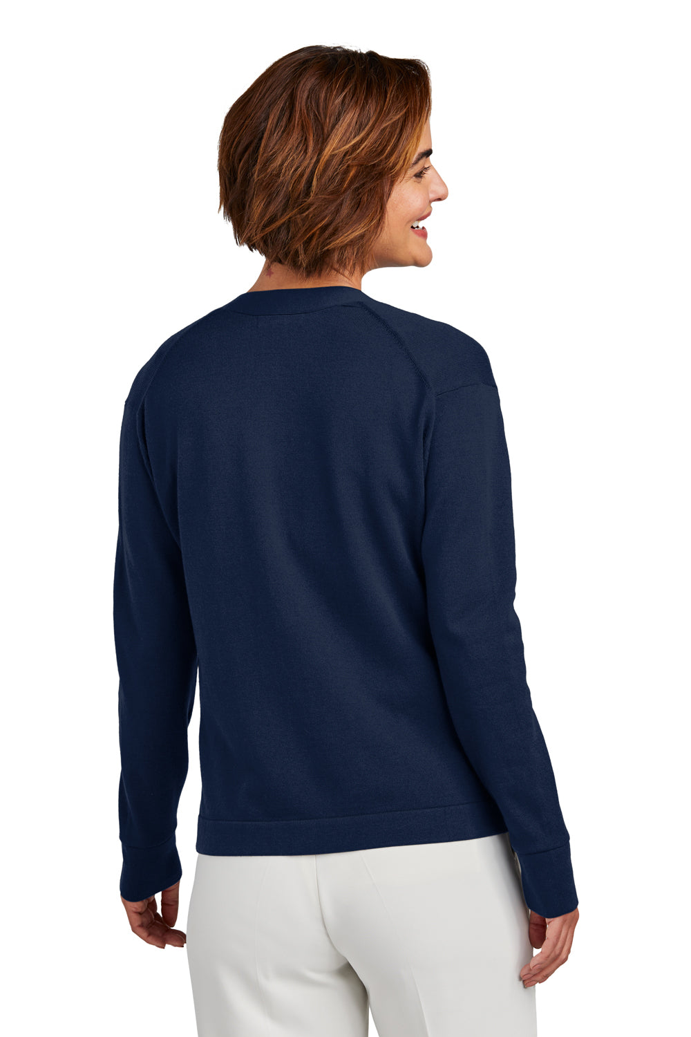 Brooks Brothers Womens Long Sleeeve Cardigan Sweater Navy Blue Model Back