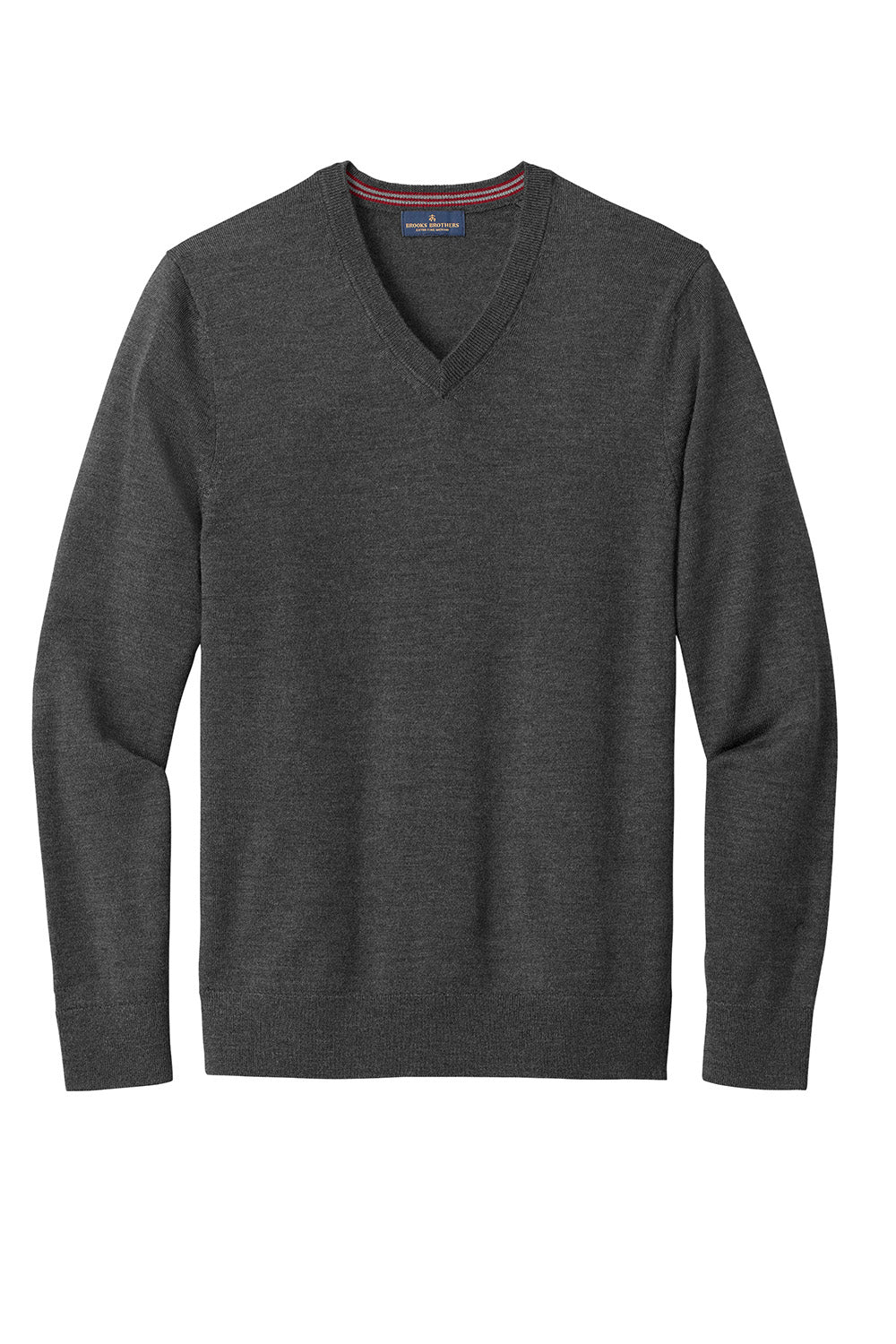 Brooks Brothers BB18410 Mens Merino Long Sleeve V-Neck Sweater Heather Windsor Grey Flat Front