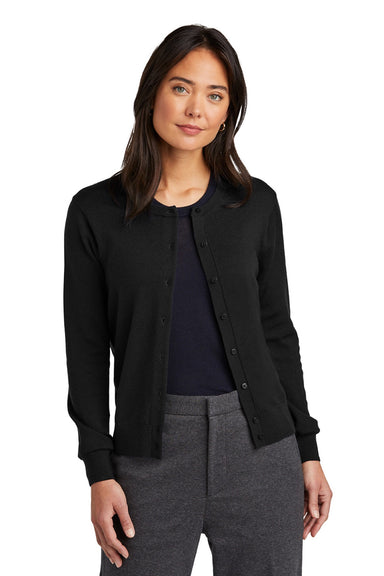 Brooks Brothers BB18413 Womens Merino Long Sleeve Button Front Cardigan Sweater Deep Black Model Front