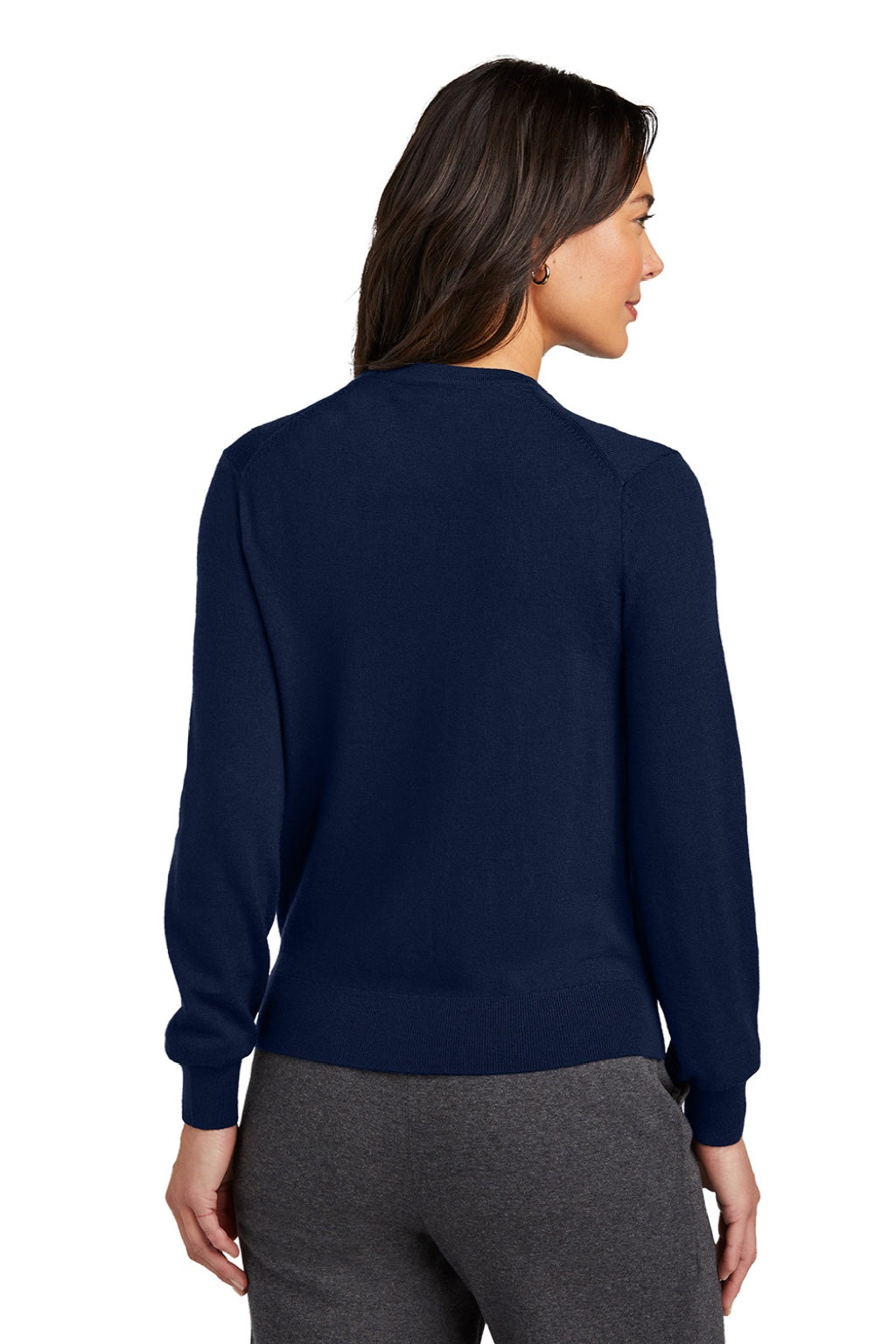 Brooks Brothers BB18413 Womens Merino Long Sleeve Button Front Cardigan Sweater Navy Blue Blazer Model Back