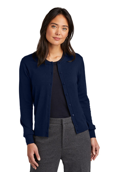 Brooks Brothers BB18413 Womens Merino Long Sleeve Button Front Cardigan Sweater Navy Blue Blazer Model Front