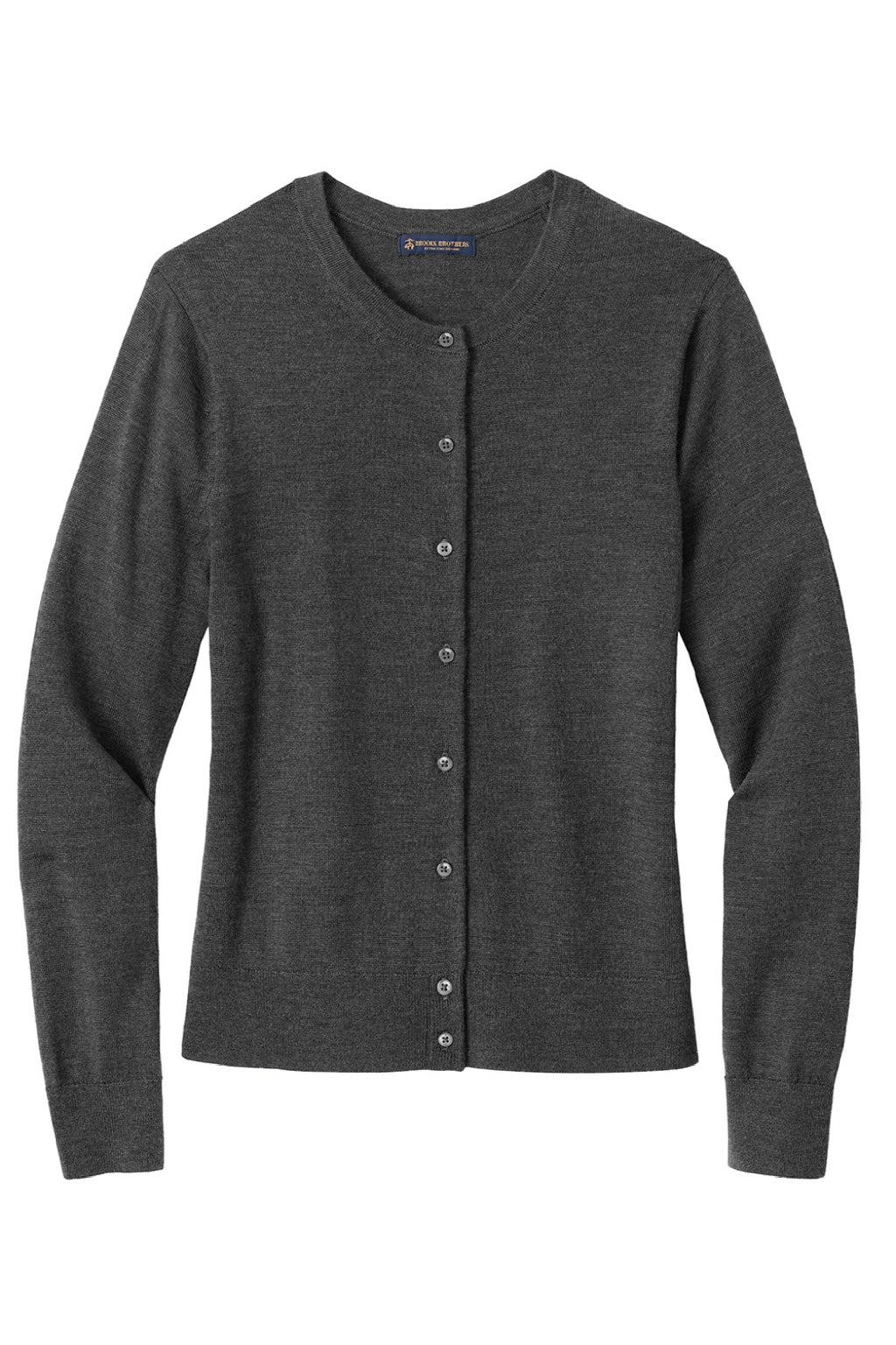 Brooks Brothers BB18413 Womens Merino Long Sleeve Button Front Cardigan Sweater Heather Windsor Grey Flat Front