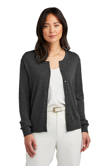Brooks Brothers BB18413 Womens Merino Long Sleeve Button Front Cardigan Sweater Heather Windsor Grey Model Front